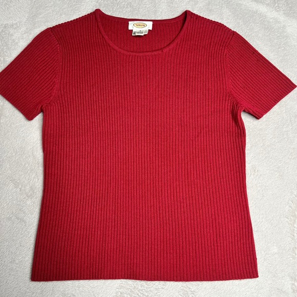 Talbots Women's Red Ribbed Knit Short Sleeve Wool Top Shirt Size S - Picture 1 of 8